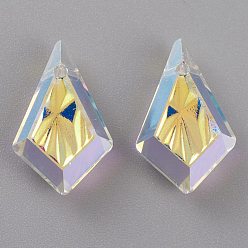 Crystal AB Embossed Glass Rhinestone Pendants, Faceted, Kite, Crystal AB, 13x8x4mm, Hole: 1.2mm