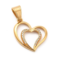 Golden 304 Stainless Steel Pendants, with Crystal Rhinestone, Bouble Heart Charms, Golden, 23x23x3mm, Hole: 8x5mm