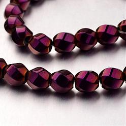 Purple Plated Electroplate Non-magnetic Synthetic Hematite Beads Strands, Twisted Oval, Purple Plated, 8x7mm, Hole: 1mm, about 50pcs/strand, 15.7 inch