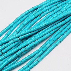 Turquoise Foncé Perles synthétiques turquoise brins, teint, colonne, turquoise foncé, 8~9x5mm, Trou: 1mm, Environ 46 pcs/chapelet, 15.2 pouce