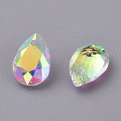 Crystal AB Glass Rhinestone Pendants, Faceted, Teardrop, Crystal AB, 9x6x4mm, Hole: 1mm
