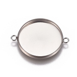 Stainless Steel Color 304 Stainless Steel Cabochon Connector Settings, Plain Edge Bezel Cups, Flat Round, Stainless Steel Color, Tray: 20mm, 27.5x21.8x2mm, Hole: 1.8mm