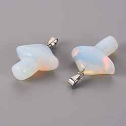 Opalite Opalite Pendants, with Stainless Steel Snap On Bails, Mushroom, Stainless Steel Color, 27.5~28.5x23~25x9.5~10.5mm, Hole: 3x5mm