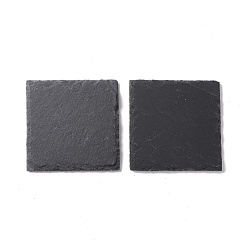 Black Stone Natural Black Stone Cup Mat, Rough Edge Coaster, with Sponge Pad, Square, 100~105x100~105x4~6mm