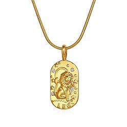 Leo Constellations Cubic Zirconia Pendant Necklace, with Golden Stainless Steel Round Snake Chains, Leo, 17.72 inch(45cm)