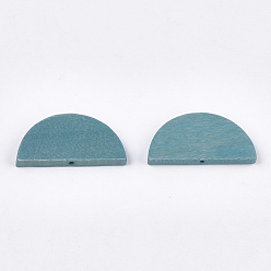 Steel Blue Painted Natural Wood Beads, Semicircle, Steel Blue, 15x30x4mm, Hole: 1.5mm