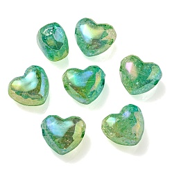 Vert Clair Transparent perles acryliques craquelés, dégradé de couleur, cœur, vert clair, 19x22x14mm, Trou: 3.5mm
