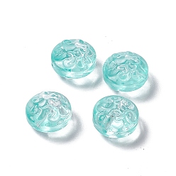 Turquoise Transparent Spray Painted Glass Beads, Flat Round, Turquoise, 13.5x8.5mm, Hole: 1.2mm
