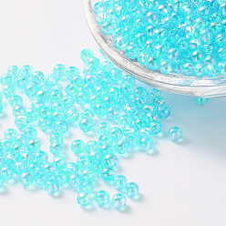 Cyan Perles acryliques transparentes écologiques, ronde, couleur ab , cyan, 5mm, Trou: 1.5mm, environ8400 pcs / 500 g