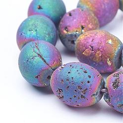 Multi-color Plated Electroplated Natural Druzy Geode Agate Bead Strands, Barrel, Multi-color Plated, 13.5x12mm, Hole: 1mm, about 13pcs/strand, 7.67 inch