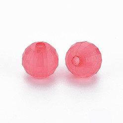 Rose Foncé Perles acryliques transparentes, teint, facette, ronde, rose foncé, 9.5x9.5mm, Trou: 2mm, environ970 pcs / 500 g