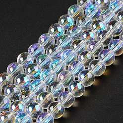 Clair AB Transparentes perles de verre de galvanoplastie brins, arc-en-ciel plaqué, ronde, clair ab, 8x7mm, Trou: 1.2mm, Environ 50~52 pcs/chapelet, 36.8~39 cm