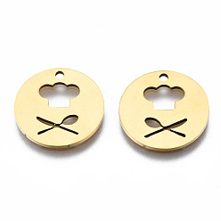 Golden 201 Stainless Steel Pendants, Laser Cut, Flat Round with Chef Cap, Golden, 15.5x15.5x1mm, Hole: 1.4mm