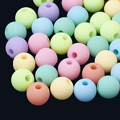 Mixed Color Rubberized Style Acrylic Beads, Round, Mixed Color, 6x5.5mm, Hole: 2mm, about 4430pcs/500g
