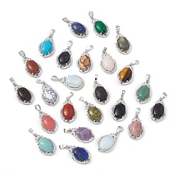 Mixed Stone Natural & Synthetic Mixed Gemstone Pendants, Teardrop Charms, with Platinum Tone Brass Crystal Rhinestone Findings, 30.5x18x9.5mm, Hole: 4.8x7.5mm