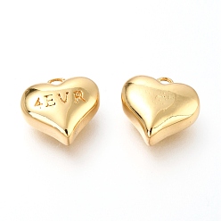 Real 18K Gold Plated Brass Pendants, Heart with Word 4 EVR, Real 18K Gold Plated, 9.7x10x4.6mm, Hole: 1.2mm