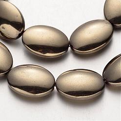 Plaqué Bronze Antique Galvanoplastie non magnétiques hématite synthétique brins de perles, ovale, antique bronze plaqué, 18x13x4~5mm, Trou: 1mm, Environ 22 pcs/chapelet, 15.7 pouce