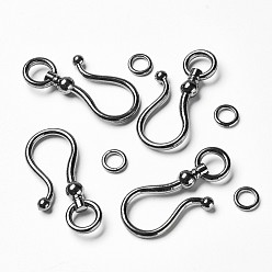 Gunmetal Tibetan Style S Hook Clasps, Cadmium Free & Lead Free & Nickel Free, Gunmetal, S Hook: 38x16x8mm, Ring: 8mm, Hole: 5mm