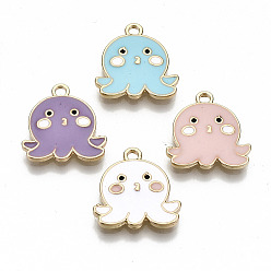Mixed Color Eco-Friendly Zinc Alloy Pendants, with Enamel, Cadmium Free & Nickel Free & Lead Free, Octopus Shape, Light Gold, Mixed Color, 16x15~16x2mm, Hole: 1.8mm