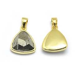 Pyrite Natural Pyrite Pendants, with Golden Tone Brass Findings, Triangle, Faceted, 14x11.5x4.5mm, Hole: 2.5x3.5mm