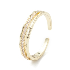 Настоящее золото 18K Открытое кольцо-манжета из прозрачного кубического циркония, украшения из латуни для женщин, реальный 18 k позолоченный, размер США 8 1/2 (18.5 мм)