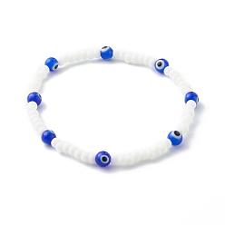 Bleu Perles de verre et perles de chalumeau faites à la main bracelets extensibles pour enfant, mauvais œil, bleu, diamètre intérieur: 2-7/8 pouce (7.2 cm)