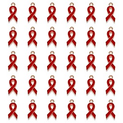 Красный Подвески из эмали и сплава, Форма ленты осведомленности о СПИДе, свет позолоченные, красные, 20x10x2 мм, отверстие : 2 мм