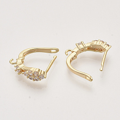 Real 18K Gold Plated Brass Cubic Zirconia Hoop Earring Findings with Latch Back Closure, Nickel Free, with Horizontal Loop, Real 18K Gold Plated, 17.5x4.5x13.5mm, Hole: 1.5mm, Pin: 0.8x1mm