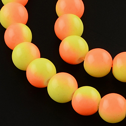 Jaune Deux couleurs rangées de perles de verre peinte cuisson, ronde, jaune, 8mm, Trou: 1.3~1.6mm, Environ 104 pcs/chapelet, 32.7 pouce