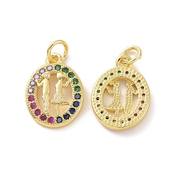 Colorful Brass Micro Pave Cubic Zirconia Pendants, with Jump Ring, Real 18K Gold Plated, Oval with Couple Charms, Colorful, 16.5x12x2.5mm, Jump Ring: 5x0.8mm, Inner Diameter: 3.2mm