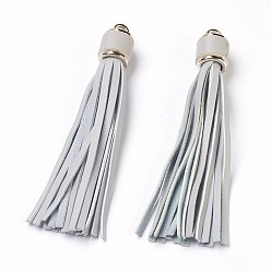 Gray PU Leather Cord Tassel Big Pendants, with Plastic Clasps, Gray, 110~115x15mm, Hole: 4mm