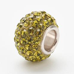 228_Olivine  Perles européennes de cristal autrichien, Perles avec un grand trou   , 925 noyau en argent sterling, rondelle, 228 _olivine, 11~12x7.5mm, Trou: 4.5mm