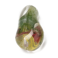 Gris Oliva Perlas de vidrio transparentes, piedras preciosas de imitación, lágrima giro, verde oliva, 21.5~22x13x11~12 mm, agujero: 1.4 mm