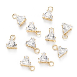 Real 18K Gold Plated Brass Clear Cubic Zirconia Charms, Long-Lasting Plated, Triangle, Real 18k Gold Plated, 9x6.5x4.5mm, Hole: 2mm