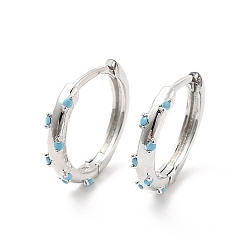 Light Sky Blue Cubic Zirconia Hoop Earrings, Platinum Brass Jewelry for Women, Cadmium Free & Lead Free, Light Sky Blue, 13.5x2mm, Pin: 0.7~0.8x0.9~1mm