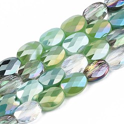 Yellow Green Electroplate Glass Beads Strands, AB Color Plated, Faceted, Oval, Yellow Green, 8x6x4mm, Hole: 1.2mm, about 69~70pcs/strand, 22.83~23.03inch(58~58.5cm)