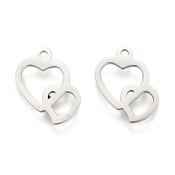 Stainless Steel Color Valentine's Day 304 Stainless Steel Charms, Heart with Heart, Stainless Steel Color, 11.5x10x1mm, Hole: 1.2mm