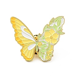 Amarillo Flor mariposa pin de esmalte, insignia de aleación chapada en oro para ropa de mochila, amarillo, 25x30x1.5 mm