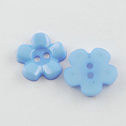 Bleu Bleuet Boutons acryliques, 2-trou, teint, fleur, bleuet, 15x15x3mm, Trou: 2mm