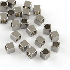 Color de Acero Inoxidable 201 cuentas espaciadoras de cubo de acero inoxidable, color acero inoxidable, 2.5x2.5x2.5 mm, agujero: 2 mm