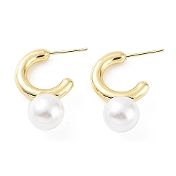 Real 18K Gold Plated Rack Plating Brass Stud Earrings for Women, with Plastic Pearl, Long-Lasting Plated, Lead Free & Cadmium Free, Real 18K Gold Plated, 25x10mm