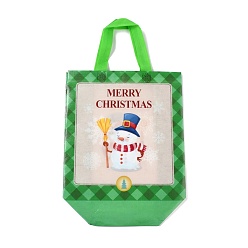 Snowman Christmas Theme Laminated Non-Woven Waterproof Bags, Heavy Duty Storage Reusable Shopping Bags, Rectangle with Handles, Lime, Snowman Pattern, 26.2x22x28.8cm