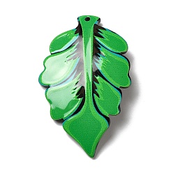Green Opaque Acrylic Pendants, Leaf Charm, Green, 56x35x2.5mm, Hole: 1.8mm