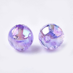 Pourpre Moyen Perles en plastique transparentes, de couleur plaquée ab , ronde, support violet, 6mm, trou: 1.6 mm, 4500 pcs / 500 g