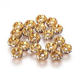 Crystal Brass Rhinestone Spacer Beads, Grade A, Wavy Edge, Raw(Unplated), Nickel Free, Rondelle, Crystal, 8x3.8mm, Hole: 1mm