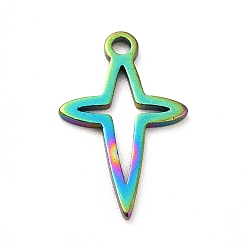 Rainbow Color Ion Plating(IP) 201 Stainless Steel Pendants, Star Charms, Rainbow Color, 14.5x9x1mm, Hole: 1.2mm