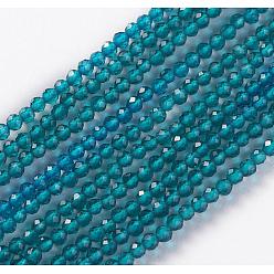 Bleu Acier Chapelets de perles en verre, facette, ronde, bleu acier, 2x2mm, Trou: 0.4mm, Environ 193~197 pcs/chapelet, 14.17 pouces ~ 15.51 pouces (36~39.4 cm)