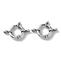Antique Silver 925 Thailand Sterling Silver Spring Ring Clasps, Tibetan Style Ring Clasps, with 925 Stamp, Antique Silver, 24x14x2.8mm, Hole: 2.5mm