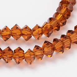 Chocolate Faceted Bicone Transparent Glass Bead Strands, Chocolate, 5x3mm, Hole: 1mm, about 99pcs/strand, 11.8 inch