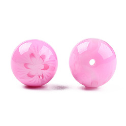 Бледно-Розовый Цветочные непрозрачные шарики смолы, круглые, розовый жемчуг, 20x19 мм, отверстие : 2 мм